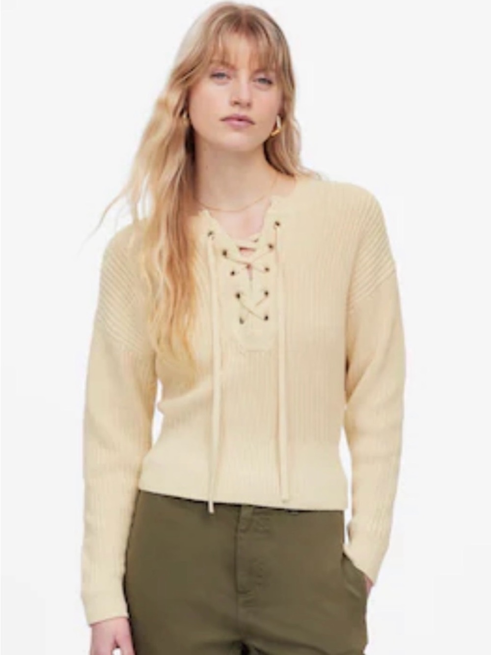 Madewell Ribbed Lace-Up Sweater